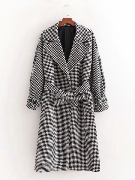 vintage elegant with sashes houndstooth plaid woolen long jacket female fashion chic side pockets lapel collar coat outerwear, Black
vintage elegant with sashes houndstooth plaid woolen long jacket female fashion chic side pockets lapel collar coat outerwear, Black