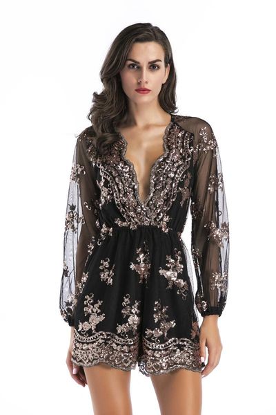 spring autumn women's deep v-neck mesh perspective long sleeve sequined jumpsuits fashion skinny playsuits femme suits & rompers, Black;white
spring autumn women's deep v-neck mesh perspective long sleeve sequined jumpsuits fashion skinny playsuits femme suits & rompers, Black;white