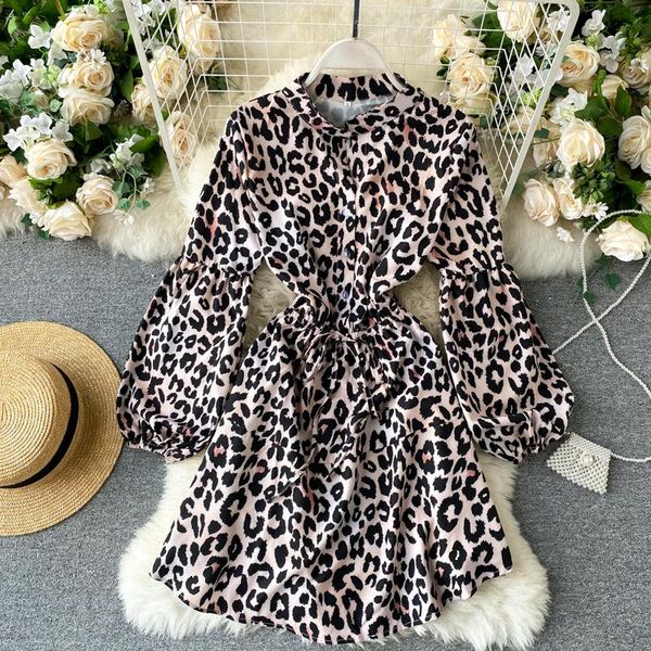 casual dresses women's leopard print lantern sleeve stand collar single breasted a line mini dress spring autumn elegant vestidos, Black;gray
casual dresses women's leopard print lantern sleeve stand collar single breasted a line mini dress spring autumn elegant vestidos, Black;gray