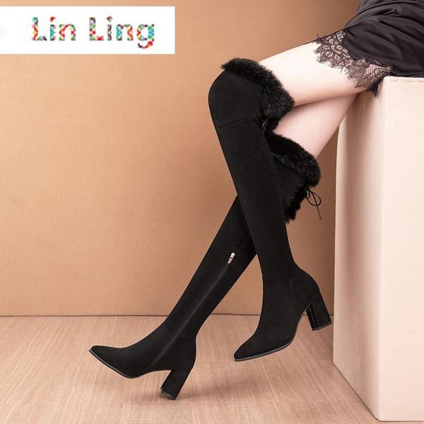 boots 2021linling over the knee high heels women shoes pointed toe suede thigh winter warm plush long, Black
boots 2021linling over the knee high heels women shoes pointed toe suede thigh winter warm plush long, Black