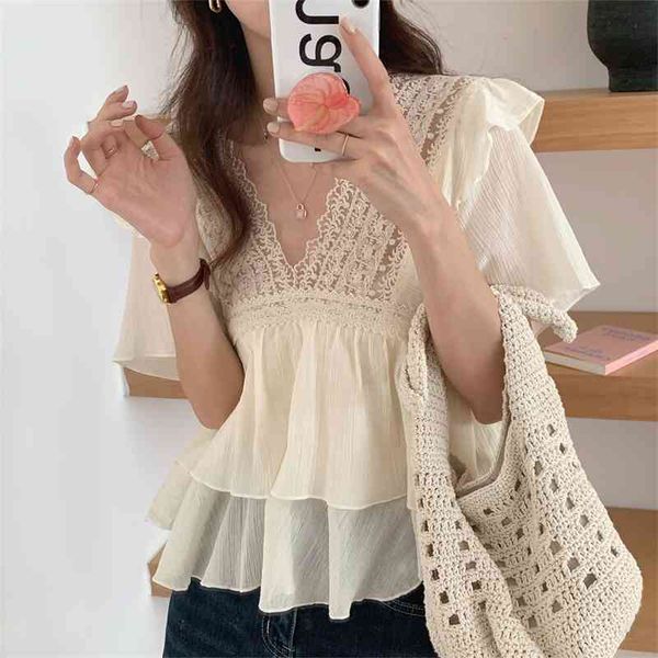 women's knits & tees summer lace v-neck chic sweet femme hollow out 2021 ruffles patchwork blouses short shirts, White
women's knits & tees summer lace v-neck chic sweet femme hollow out 2021 ruffles patchwork blouses short shirts, White