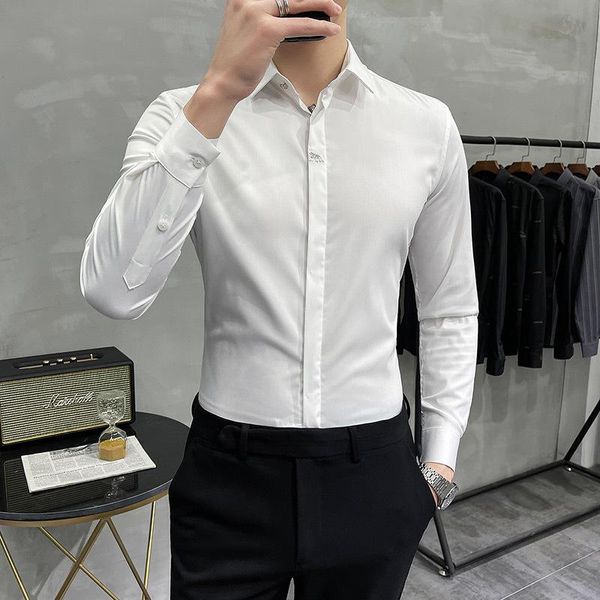 men's dress shirts white shirt hidden button long sleeve slim fit business man suit work professional inch, White;black
men's dress shirts white shirt hidden button long sleeve slim fit business man suit work professional inch, White;black