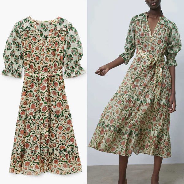 za floral print spring dress women long puff sleeve ruffle party dresses woman fashion flounced hem long pleated dresses 210602, Black;gray
za floral print spring dress women long puff sleeve ruffle party dresses woman fashion flounced hem long pleated dresses 210602, Black;gray