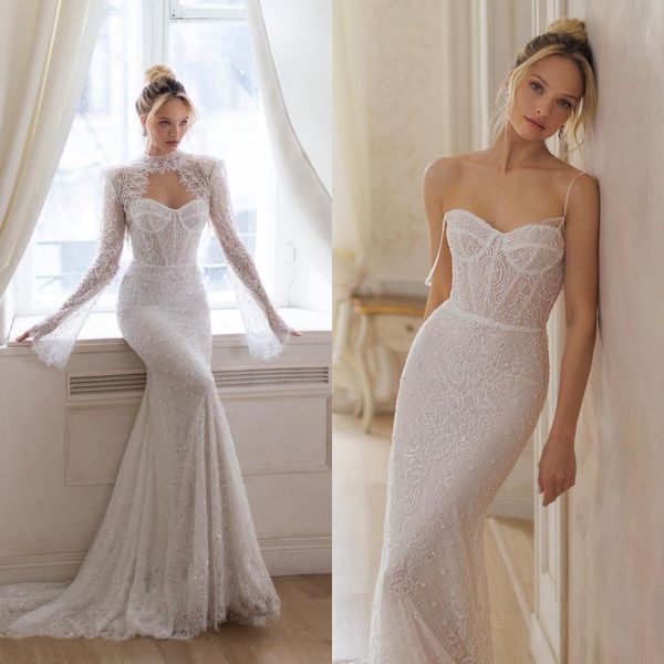 2022 mermaid wedding dresses spaghetti straps lace bridal gowns with wrap sequin jacket elegant second reception gowns, White
2022 mermaid wedding dresses spaghetti straps lace bridal gowns with wrap sequin jacket elegant second reception gowns, White
