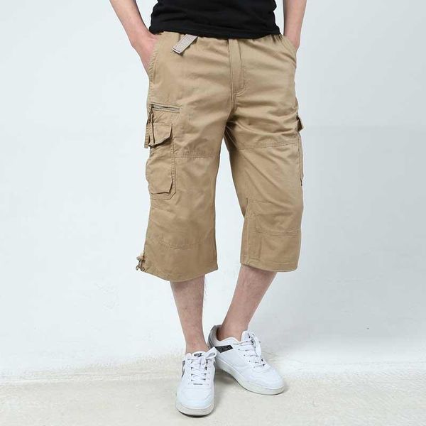 men's shorts long length cargo men 2021 summer knee multi pocket casual cotton elastic waist bermudas male military style breeches, White;black
men's shorts long length cargo men 2021 summer knee multi pocket casual cotton elastic waist bermudas male military style breeches, White;black
