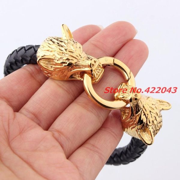 cool stainless steel wolf head gold tone bracelets bangles black genuine leather bracelet men pulseras jewelry gift link, chain
cool stainless steel wolf head gold tone bracelets bangles black genuine leather bracelet men pulseras jewelry gift link, chain
