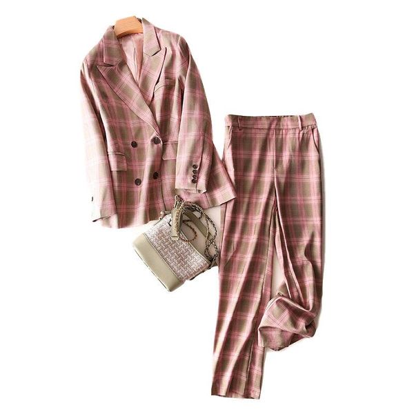 women's two piece pants office lady pieces sets plaid elegant turn-down collar double breasted blazers & trousers for woman suits, White
women's two piece pants office lady pieces sets plaid elegant turn-down collar double breasted blazers & trousers for woman suits, White