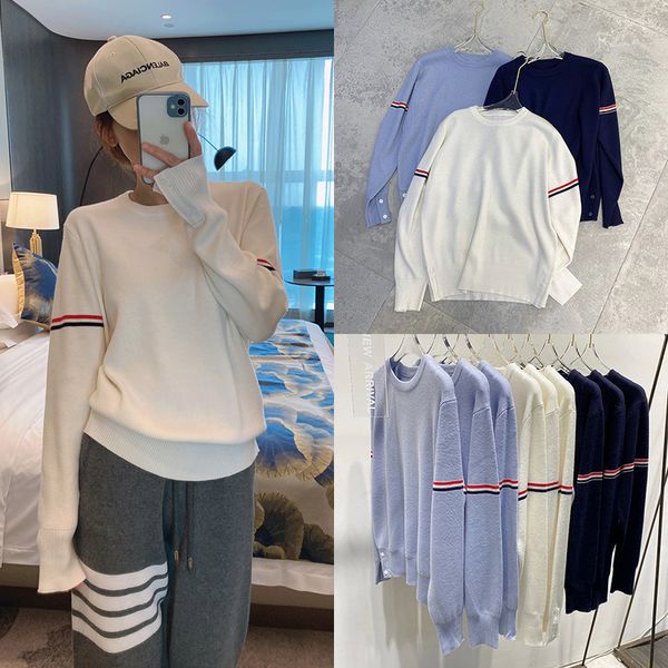 white blue tb college style clean color wool knitted cardigan double sleeve tricolor stripe couple round neck loose coat
white blue tb college style clean color wool knitted cardigan double sleeve tricolor stripe couple round neck loose coat