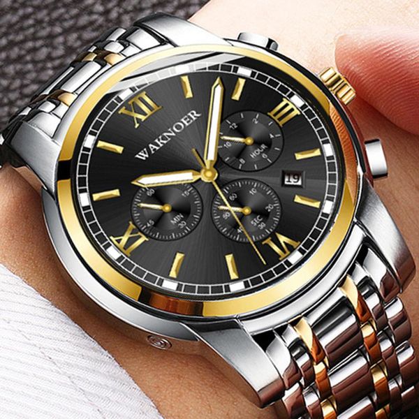 wristwatches waknoer waterproof business calendar watches men silver steel quartz analog watch male clock relogios masculinos, Slivery;brown
wristwatches waknoer waterproof business calendar watches men silver steel quartz analog watch male clock relogios masculinos, Slivery;brown