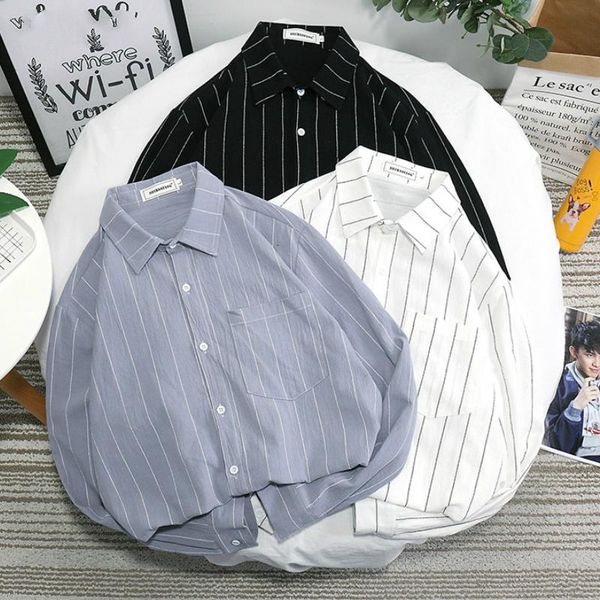 men shirts striped loose retro all-match mens thin breathable simple long sleeve harajuku student korean style daily outwear men's casu, White;black
men shirts striped loose retro all-match mens thin breathable simple long sleeve harajuku student korean style daily outwear men's casu, White;black