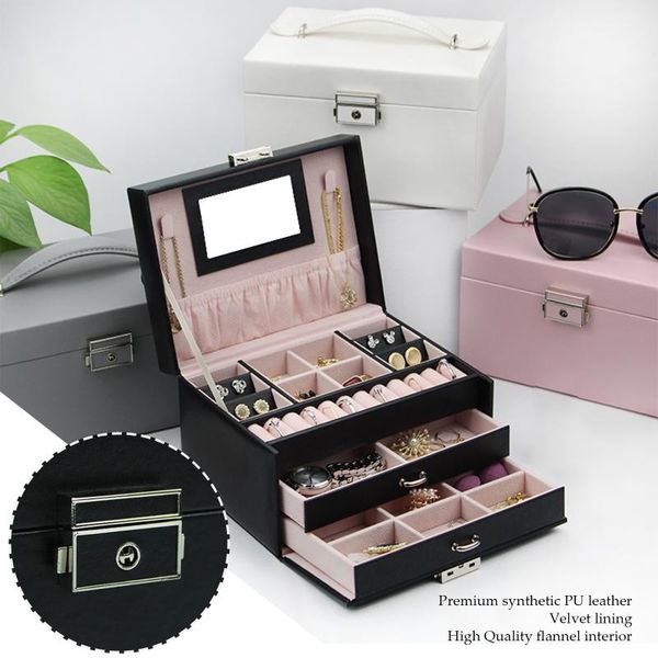 storage drawers large jewellery box 3-layer jewelry with mirror and lock gift case for necklaces, rings, bracelets, earrings
storage drawers large jewellery box 3-layer jewelry with mirror and lock gift case for necklaces, rings, bracelets, earrings