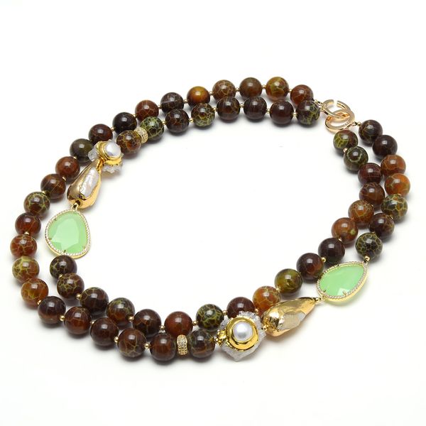 guaiguai jewelry 2 strands 14mm smooth round brown fire agates green crystal gold pearl quartz druzy choker necklace 21" for women, Silver
guaiguai jewelry 2 strands 14mm smooth round brown fire agates green crystal gold pearl quartz druzy choker necklace 21" for women, Silver