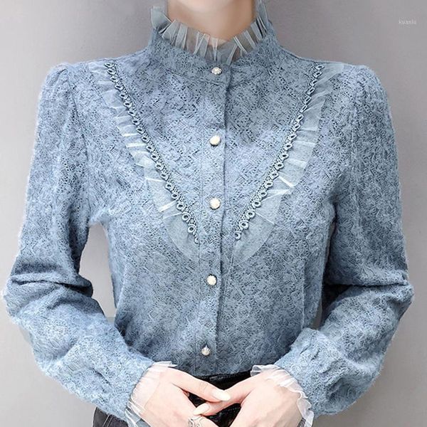 women's blouses & shirts long sleeve ruffles lace blouse shirt women blusas mujer de moda 2021 turtleneck blue blusa e392, White
women's blouses & shirts long sleeve ruffles lace blouse shirt women blusas mujer de moda 2021 turtleneck blue blusa e392, White