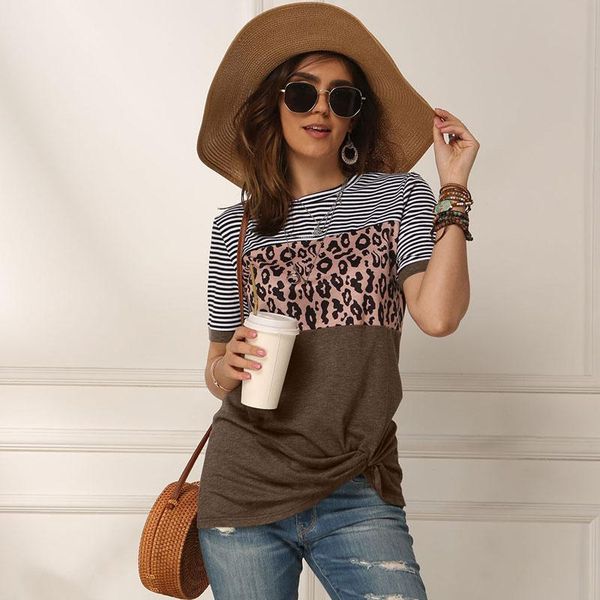 women's t-shirt fashion 2021 women casual short sleeve summer leopard stripes stitching t shirt tees femme ladies tshirt clothes, White
women's t-shirt fashion 2021 women casual short sleeve summer leopard stripes stitching t shirt tees femme ladies tshirt clothes, White