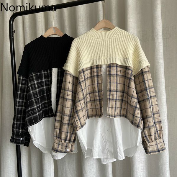 nomikuma korean causal fake 2piece plaid sweater patchwork vintage long sleeve o-neck knitted autumn winter pull femme 6c827 210427, White;black
nomikuma korean causal fake 2piece plaid sweater patchwork vintage long sleeve o-neck knitted autumn winter pull femme 6c827 210427, White;black