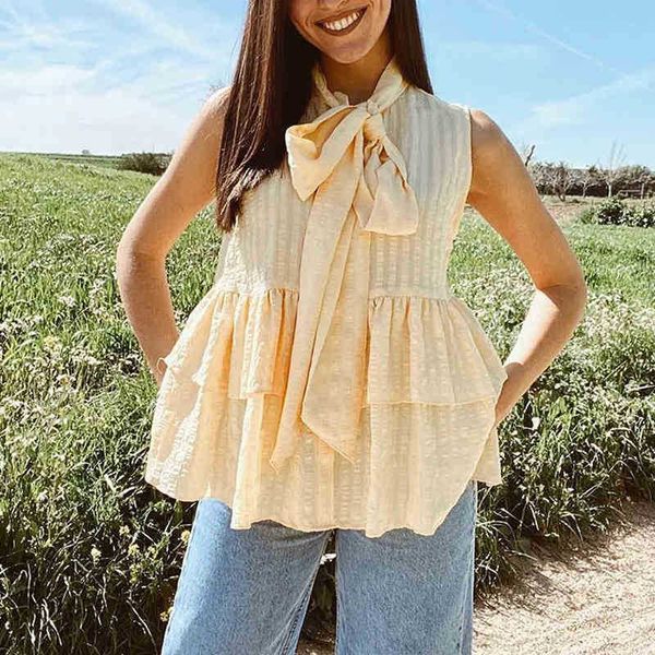 women's t-shirt mosimolly summer blouses women ruffle bow shirt sleeveless blusas female tjg6, White
women's t-shirt mosimolly summer blouses women ruffle bow shirt sleeveless blusas female tjg6, White