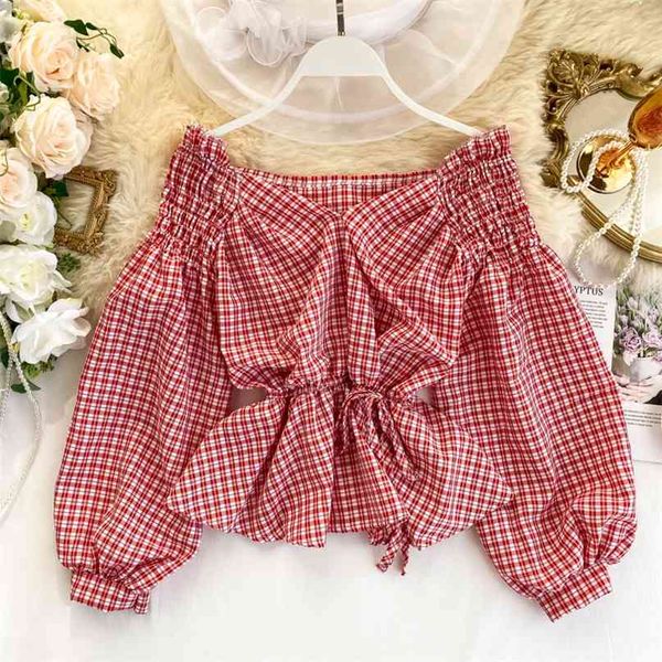 plaid shirt women's off shoulder slash neck long puff sleeve high waist casual lady vintage harajuku blouse k231 210527, White
plaid shirt women's off shoulder slash neck long puff sleeve high waist casual lady vintage harajuku blouse k231 210527, White