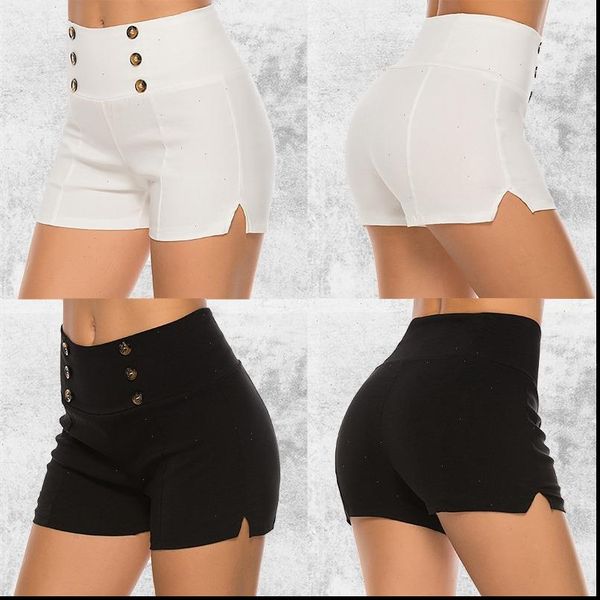 women short womens casual shorts summer high waist patchwork slim button side split ladies, White;black
women short womens casual shorts summer high waist patchwork slim button side split ladies, White;black