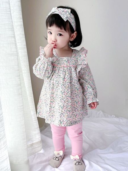 baby ditsy floral ruffle trim & leggings set she, White 
baby ditsy floral ruffle trim & leggings set she, White