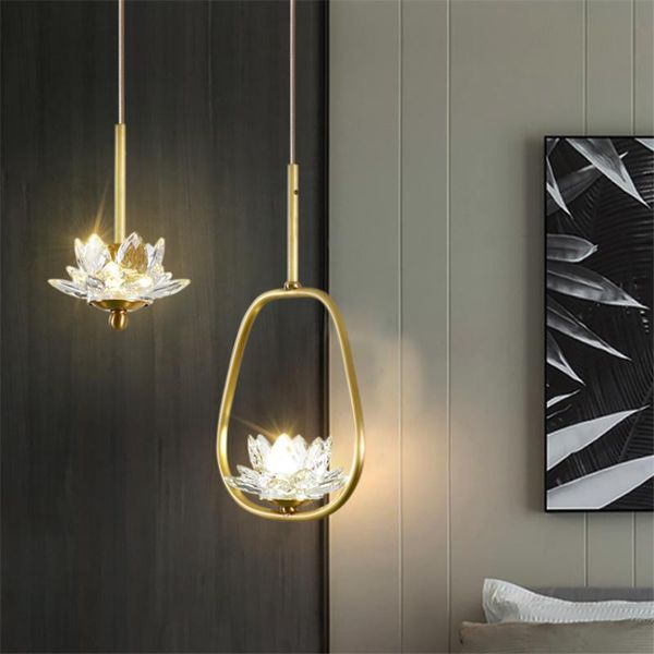 pendant lamps all-copper crystal lotus lights bedroom bedside chinese post modern luxury single balcony aisle hanging lighting
pendant lamps all-copper crystal lotus lights bedroom bedside chinese post modern luxury single balcony aisle hanging lighting
