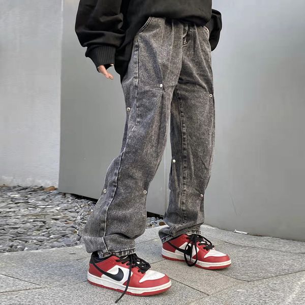 ripped button pleated washed retro casual denim trousers mens straight oversize casual jeans flare pants loose hip hop jean, Black
ripped button pleated washed retro casual denim trousers mens straight oversize casual jeans flare pants loose hip hop jean, Black
