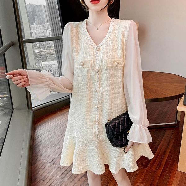 casual dresses korean runway office lady patchwork tweed dress women chiffon long sleeve slim waist buttons autumn vintage vestidos, Black;gray
casual dresses korean runway office lady patchwork tweed dress women chiffon long sleeve slim waist buttons autumn vintage vestidos, Black;gray