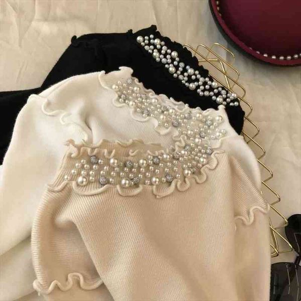 beading collar ruffles women autumn womens sweaters long sleeve pull femme pullover, White;black
beading collar ruffles women autumn womens sweaters long sleeve pull femme pullover, White;black