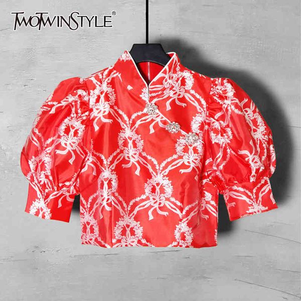 vintage print short blouse for women stand collar puff sleeve casual chinese style female fashion tide 210423, White
vintage print short blouse for women stand collar puff sleeve casual chinese style female fashion tide 210423, White