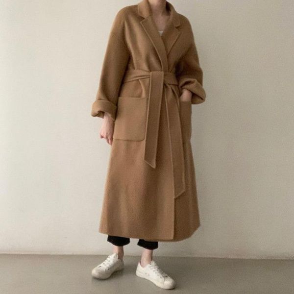 women's wool & blends coat korea chic woolen windbreaker retro pokets overcoat lace-up overwear casual loose warm lady long autumn 2022, Black
women's wool & blends coat korea chic woolen windbreaker retro pokets overcoat lace-up overwear casual loose warm lady long autumn 2022, Black