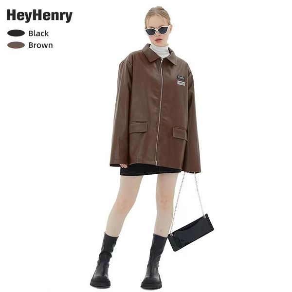women's jackets autumn 2021 niche design leather coat men and women of the same loose black pu jacket, Black;brown
women's jackets autumn 2021 niche design leather coat men and women of the same loose black pu jacket, Black;brown