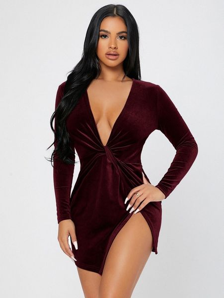 petite twist front wrap velvet dress f4ge#, Black;gray 
petite twist front wrap velvet dress f4ge#, Black;gray