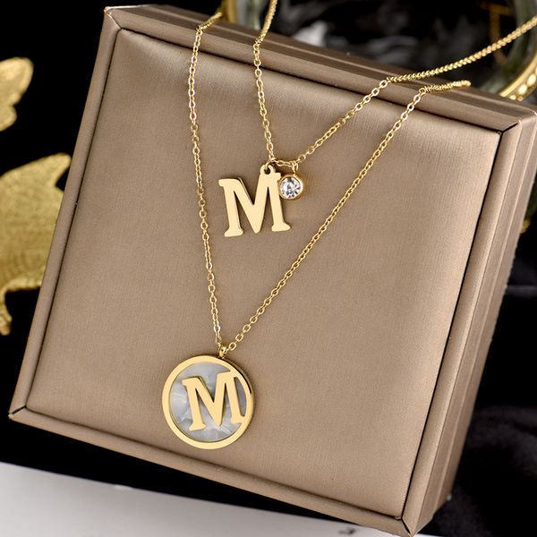 simple titanium steel double layered pendant necklaces women 26 intial letter m sweater chain choker fashion jewelry, Silver
simple titanium steel double layered pendant necklaces women 26 intial letter m sweater chain choker fashion jewelry, Silver