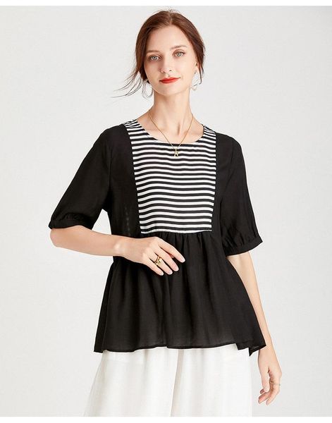 women's blouses & shirts 2021 summer fashion short-sleeved t-shirt loose stripe splicing age-reducing womens and plus size bl210012, White
women's blouses & shirts 2021 summer fashion short-sleeved t-shirt loose stripe splicing age-reducing womens and plus size bl210012, White