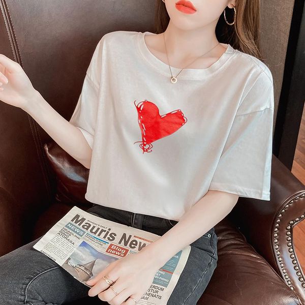 pure cotton 2021 spring and summer white red heart t-shirt, slim loose oversized t-shirt women's
pure cotton 2021 spring and summer white red heart t-shirt, slim loose oversized t-shirt women's