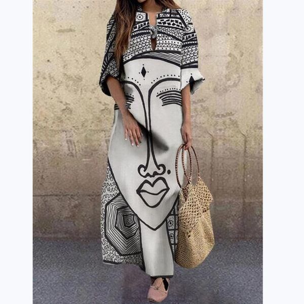 factoryw36u face 2021 spring and summer new women's fashion print loose size dress, White;black
factoryw36u face 2021 spring and summer new women's fashion print loose size dress, White;black