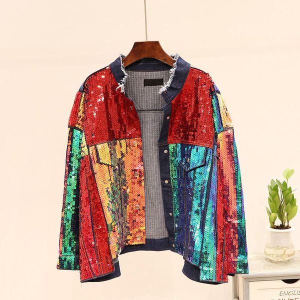 women's jackets fashion denim outerwear women s european station heavy industry rainbow sequin loose jacket, Black;brown
women's jackets fashion denim outerwear women s european station heavy industry rainbow sequin loose jacket, Black;brown