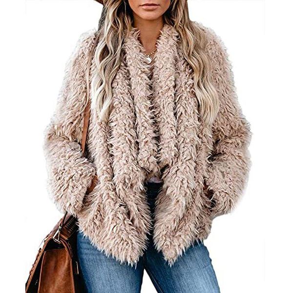 women winter full sleeve fleece fluffy warm coat casual loose outwear jackets 2021 autumn fashion faux fur open front overcoats women's, Black;brown
women winter full sleeve fleece fluffy warm coat casual loose outwear jackets 2021 autumn fashion faux fur open front overcoats women's, Black;brown