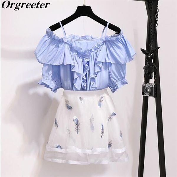 summer sweet ruffles pleated off shoulder cotton shirt + feather embroiderytulle mesh mini skirt 2 piece set women 210602, White
summer sweet ruffles pleated off shoulder cotton shirt + feather embroiderytulle mesh mini skirt 2 piece set women 210602, White