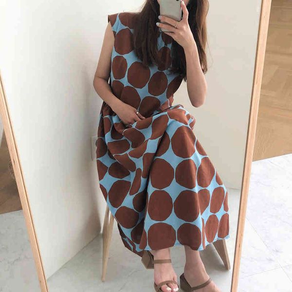 casual dresses chic korean summer retro loose o neck sleeveless tank polka dot dress women gentle elegant vestido feminino 6pkr, Black;gray