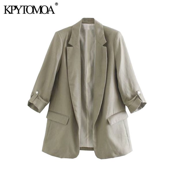 women fashion office wear linen blazers coat vintage rolled-up sleeves pockets female outerwear chic 210416, White;black
women fashion office wear linen blazers coat vintage rolled-up sleeves pockets female outerwear chic 210416, White;black