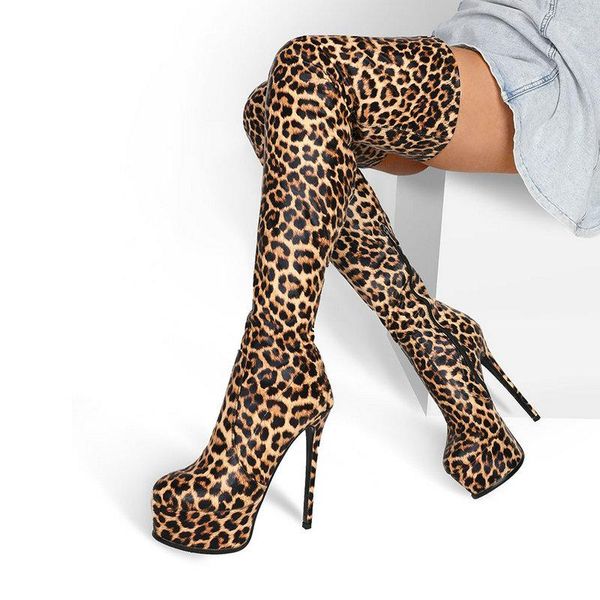boots ladies leopard print over the knee autumn winter zipper super high heel platform fashion stretch women's shoes, Black
boots ladies leopard print over the knee autumn winter zipper super high heel platform fashion stretch women's shoes, Black