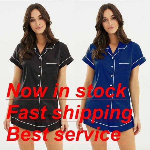 polyester wwomens satin silk women sleepwear pajamas set short sleeve button down pj loungewear 2pcs pjs with pocket casual outfits, Black;red
polyester wwomens satin silk women sleepwear pajamas set short sleeve button down pj loungewear 2pcs pjs with pocket casual outfits, Black;red