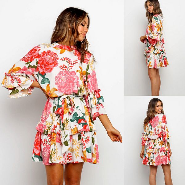 fashion dress 2021 autumn and winter printed round neck long sleeve, Black;pink