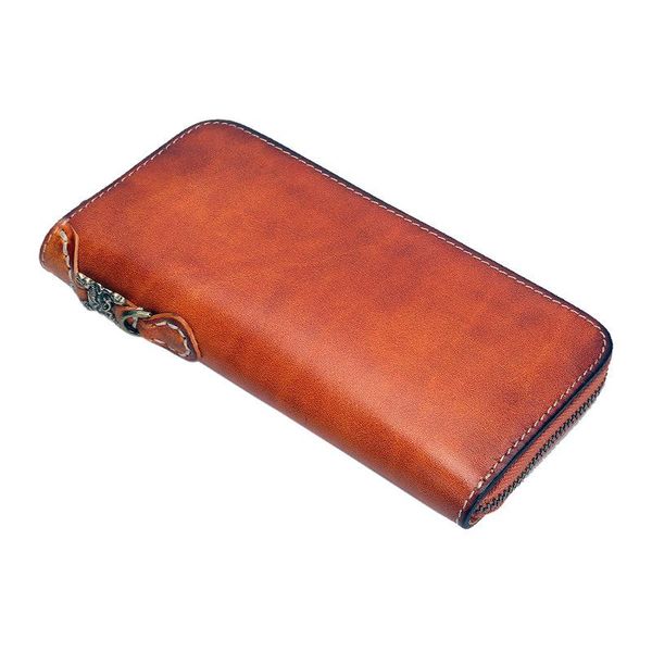 hand painted vegetable tanned leather contrast long zipper wallet japanese style men's and women's purse, White
hand painted vegetable tanned leather contrast long zipper wallet japanese style men's and women's purse, White