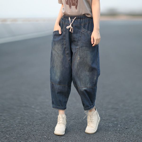 jeans spring women will come hare vintage elastic jeans at the waist. ankle. loose pant length. washed jeans., Blue
jeans spring women will come hare vintage elastic jeans at the waist. ankle. loose pant length. washed jeans., Blue