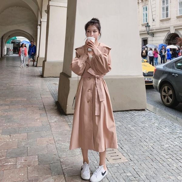 women's trench coats 2021 brand autumn coat long windbreaker korean fashion belt trend ingle breasted tender b647, Tan;black
women's trench coats 2021 brand autumn coat long windbreaker korean fashion belt trend ingle breasted tender b647, Tan;black