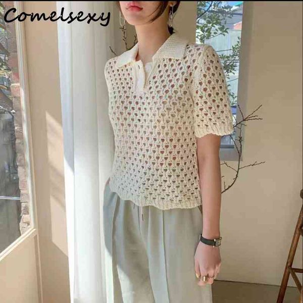 autumn korean hollow knitted women sweaters short sleeve turn-down collar pullovers fashion solid elegant femme 210515, White;black
autumn korean hollow knitted women sweaters short sleeve turn-down collar pullovers fashion solid elegant femme 210515, White;black