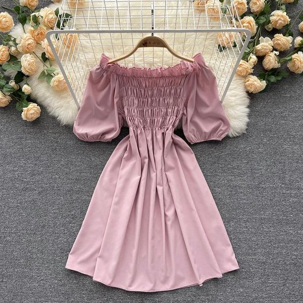 casual dresses french style exposed collarbone shoulder vestidos women's waist slimming puff sleeve elegant temperament midi dress kk13, Black;gray
casual dresses french style exposed collarbone shoulder vestidos women's waist slimming puff sleeve elegant temperament midi dress kk13, Black;gray