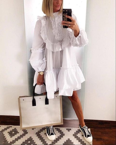 high neck dress women sleepwear elegant turtleneck long sleeve autumn knee length ruffle solid white chiffon dresses vestidos, Black;red
high neck dress women sleepwear elegant turtleneck long sleeve autumn knee length ruffle solid white chiffon dresses vestidos, Black;red