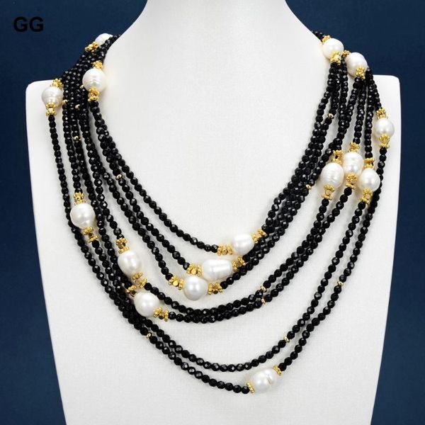 jewelry 18'' 7 rows natural black onyx white rice pearl gold plated connector necklace for women chains, Silver 
jewelry 18'' 7 rows natural black onyx white rice pearl gold plated connector necklace for women chains, Silver